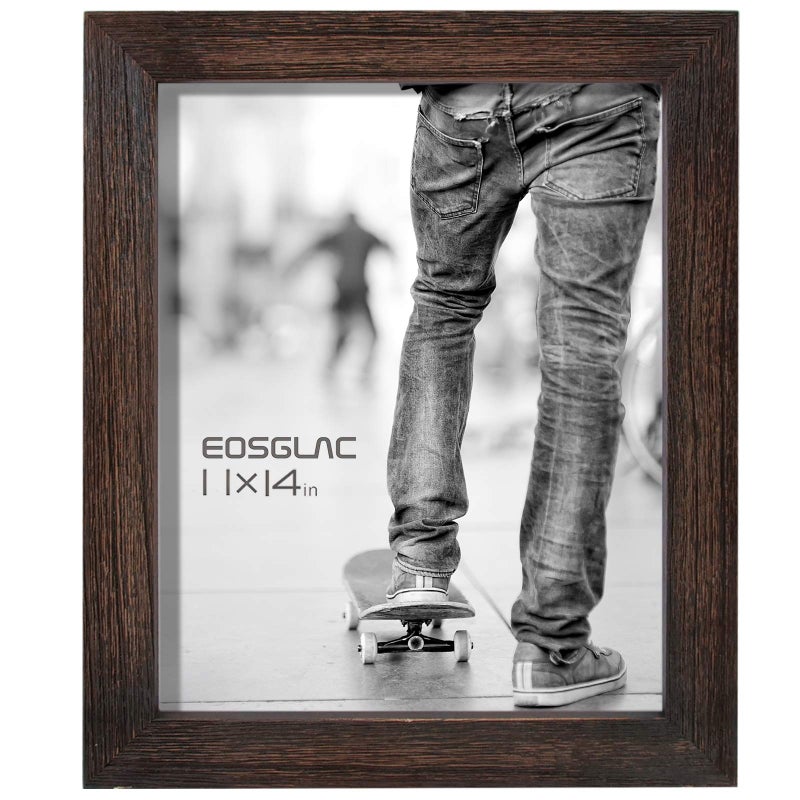 Eosglac Rustic Picture Frames 11x14, Weathered Dark Brown Reclaimed Look Wooden Photo Frame with Plexiglass Front, Wall Mounting Display - Image 1